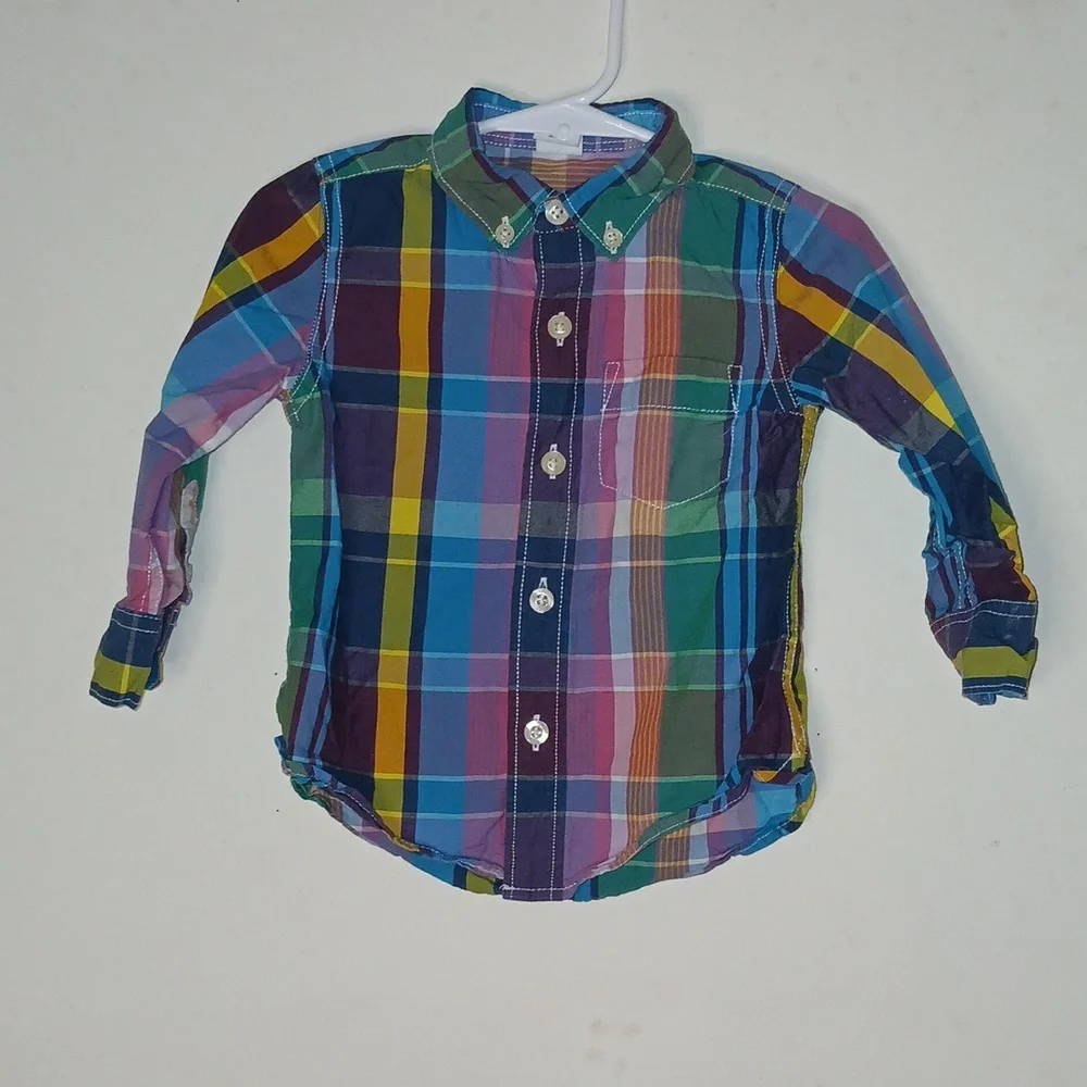 Boys ButtonDown Long Sleeve Shirts Size 2T(4) & 12-18M(1)‎ & 18M(1) Bundle of 6
